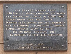 Plaque commémorative de la rafle de Marseille qui se trouve rue St Saëns dans le 1er